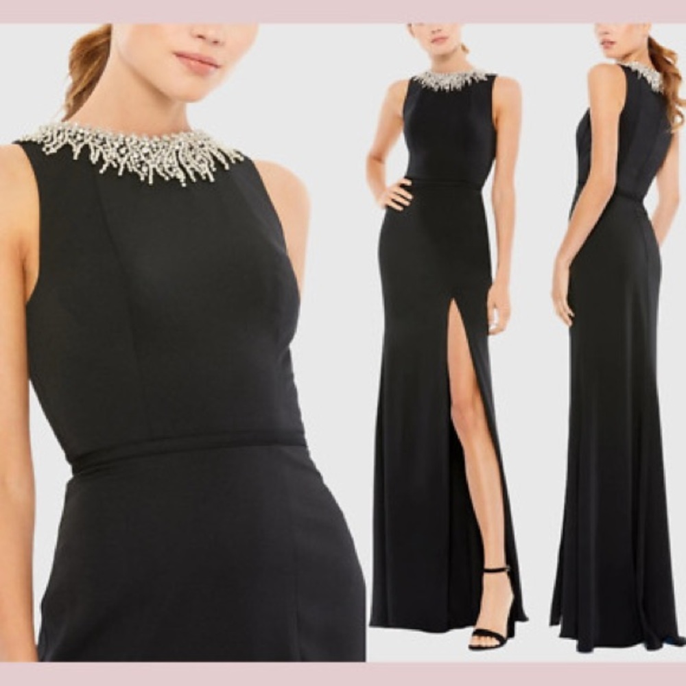 Elegant Black Dress with Embellished Neckline